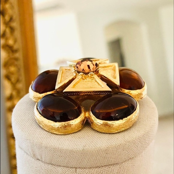 Vintage Benedikt NY Maltese Cross Amber Brooch Pendant RARE - Picture 3 of 10